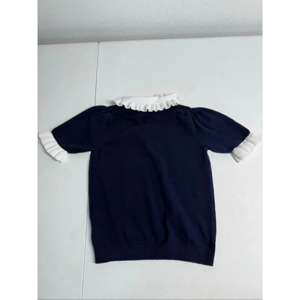 Janie & Jack The Avenue Sweater Top Blue White Cotton Size 7 Collared